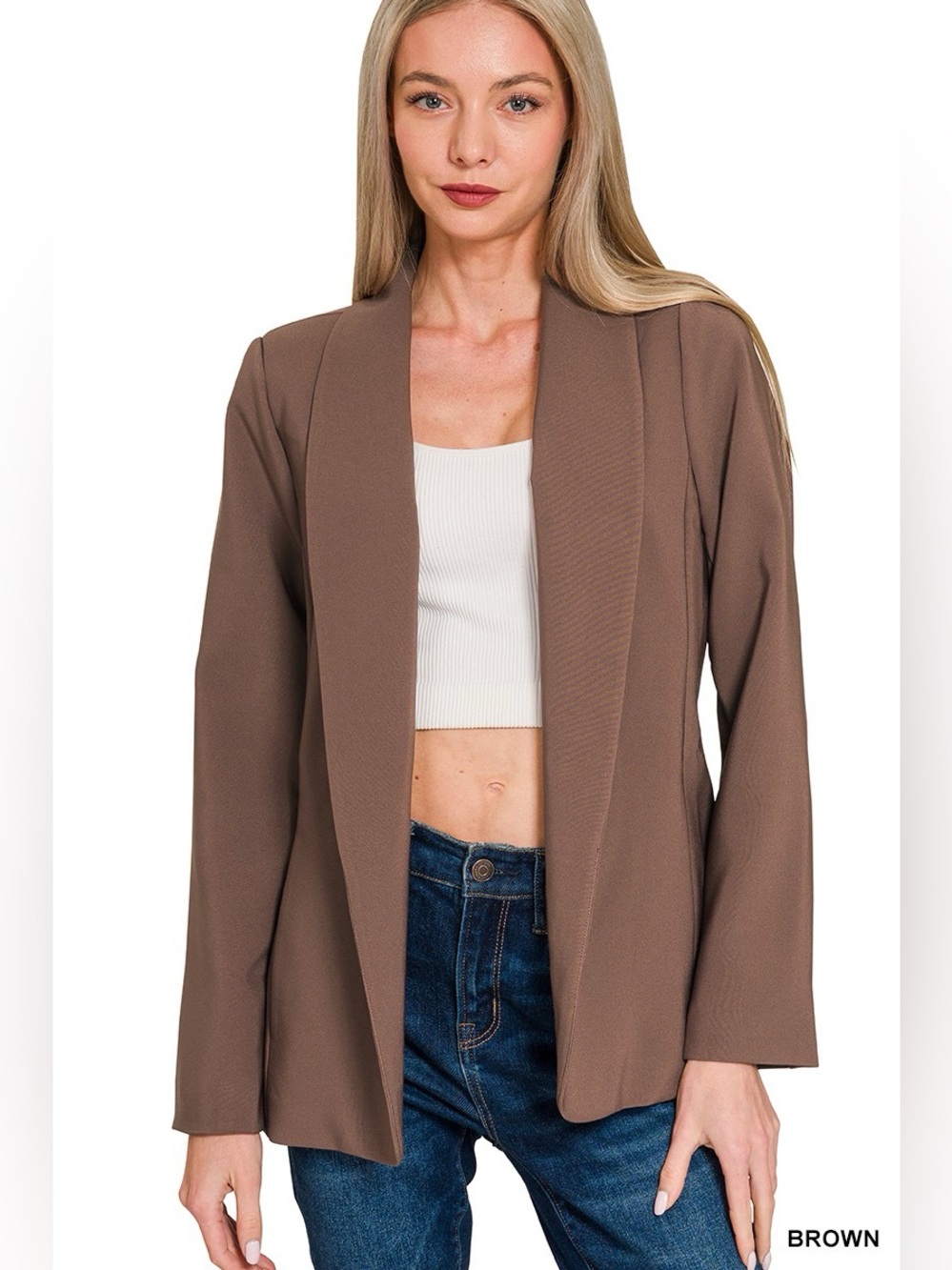 Zenana Woven Long Sleeve Blazer With Lining